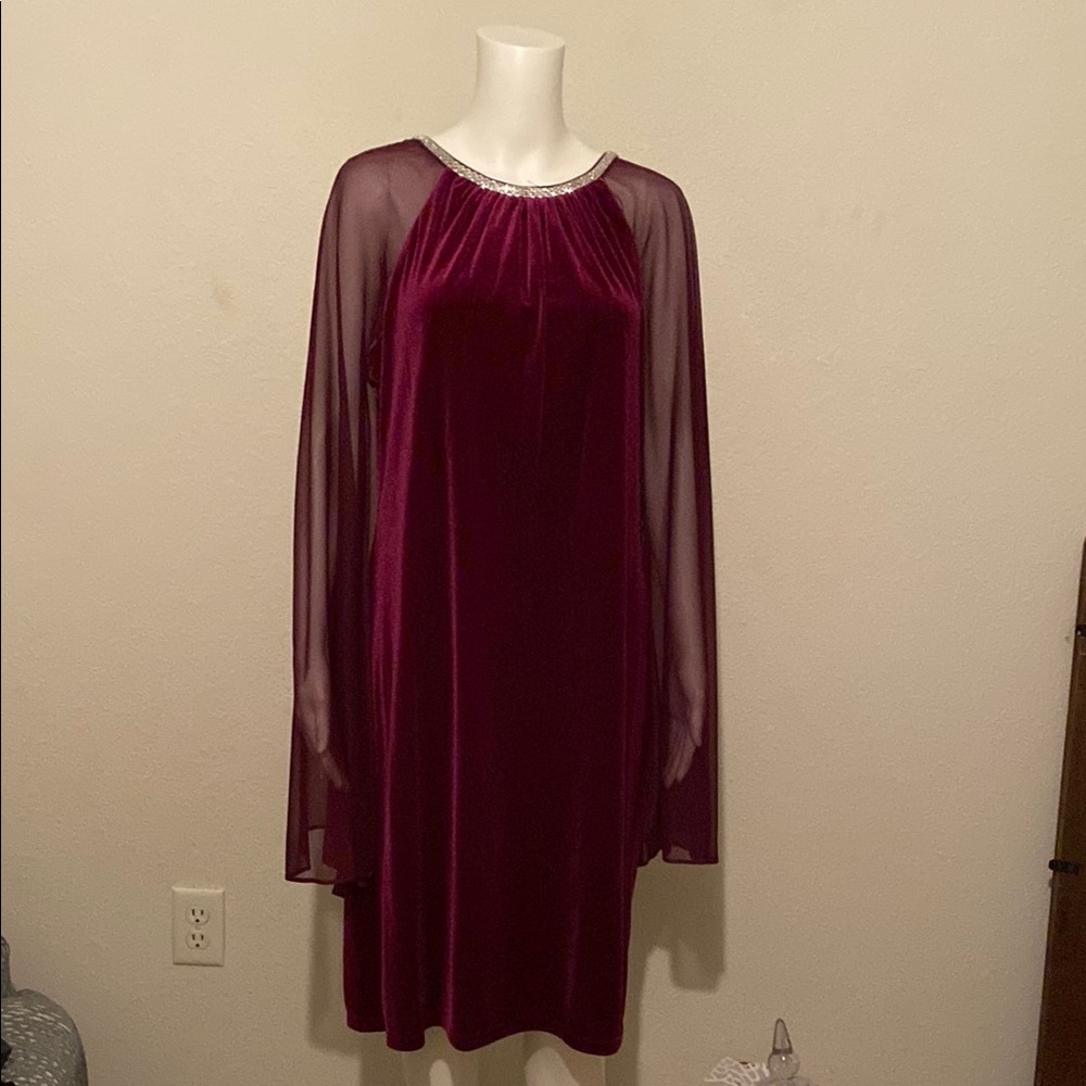 R & M Richards Red Long Sleeve Cocktail Dress